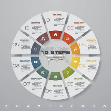Modern 10 adım süreci. Basit ve düzenlenebilir pasta grafik tasarım Infographic öğesi. Eps10.
