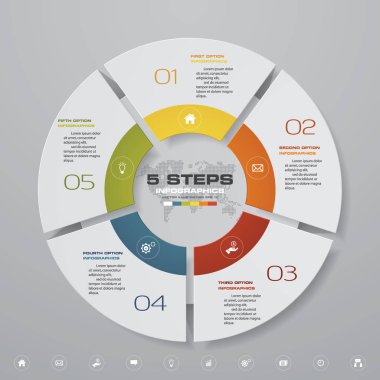 Modern 5 adım süreci. Basit ve düzenlenebilir pasta grafik tasarım Infographic öğesi. Eps10.