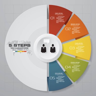 Modern 5 adım süreci. Basit ve düzenlenebilir pasta grafik tasarım Infographic öğesi. Eps10.