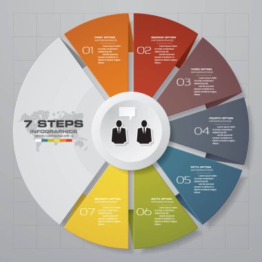 Modern 7 adım süreci. Basit ve düzenlenebilir pasta grafik tasarım Infographic öğesi. Eps10.