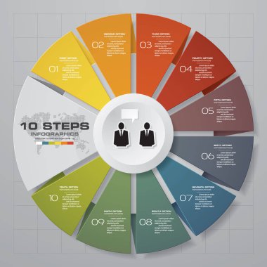 Modern 10 adım süreci. Basit ve düzenlenebilir pasta grafik tasarım Infographic öğesi. Eps10.