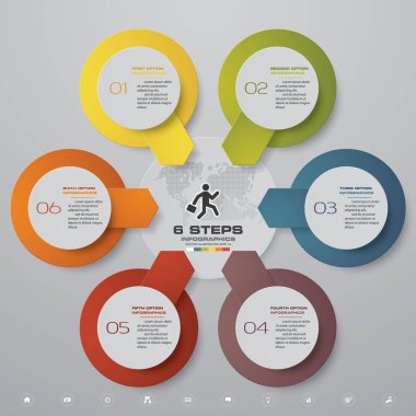 Infographic tasarım şablonu 6 seçenekleri grafik ve iş kavramı.