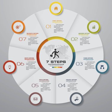 Soyut 7 adımlar modern pasta grafiği infographics öğeler. Vektör çizim.