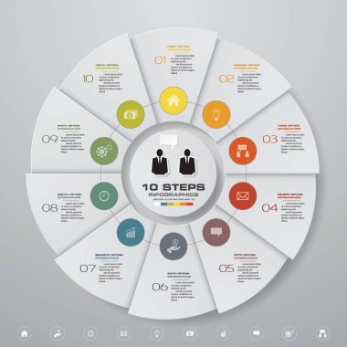Infographic tasarım şablonu 10 seçenekleri pasta grafiği ve iş kavramı.