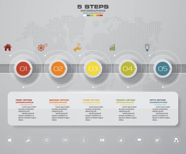 5 adım zaman çizelgesi Infographic öğesi. Infographic 5 adımlar, vektör afiş iş akışı düzenini, diyagram, sunum, eğitim veya herhangi bir numarası seçeneği için kullanılabilir. Eps10.