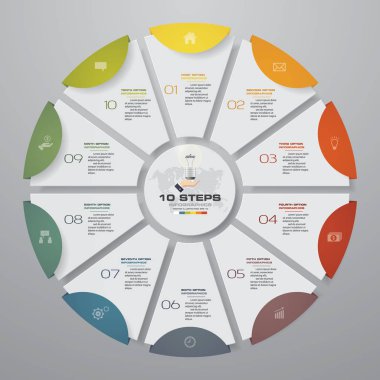 Infographic tasarım şablonu 10 seçenekleri pasta grafiği ve iş kavramı.