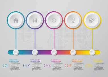 5 adım zaman çizelgesi Infographic öğesi. Infographic 5 adımlar, vektör afiş iş akışı düzenini, diyagram, sunum, eğitim veya herhangi bir numarası seçeneği için kullanılabilir. Eps10.