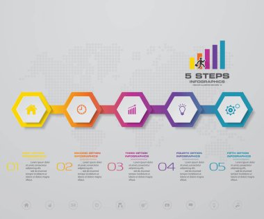 5 adım zaman çizelgesi Infographic öğesi. Infographic 5 adımlar, vektör afiş iş akışı düzenini, diyagram, sunum, eğitim veya herhangi bir numarası seçeneği için kullanılabilir. Eps10.