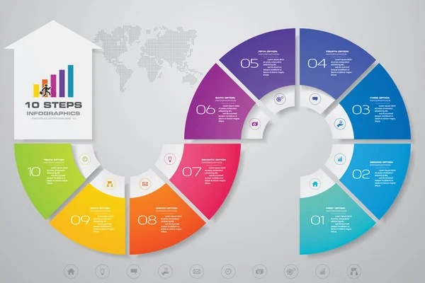 10 adım Infographics öğe ok şablonu grafik sunum için.