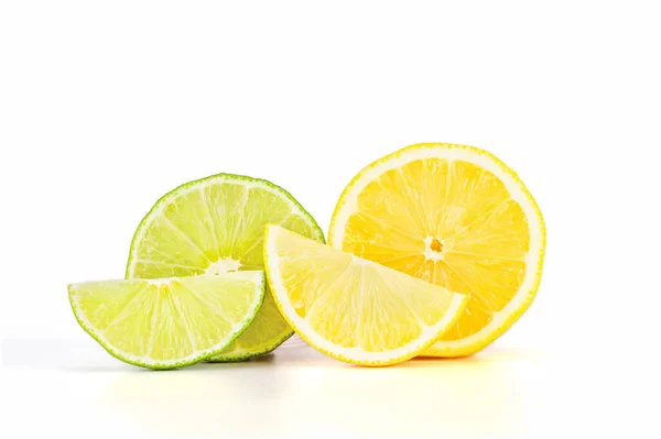 stock image Lemon and lime slices on white background.