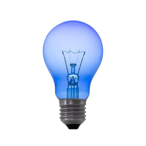 Kék Színű Izzó Lámpa Elszigetelt Fehér Háttér — Stock Fotó