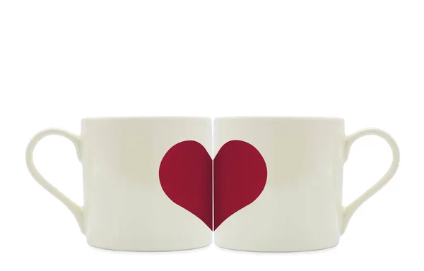 White Cup Mug Red Heart Isolated White Background Valentine Day — стоковое фото