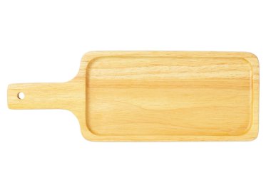 Tahta ekmek kesme tahtası beyaz arkaplanda izole edilmiş. 