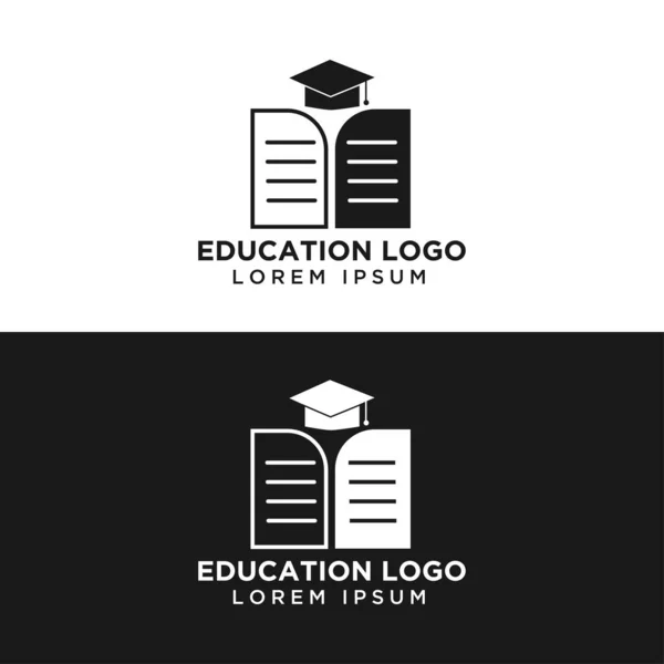 Educação Logotipo Conceito Vetor Modelo Preto Branco Design Minimalista Simples — Vetor de Stock