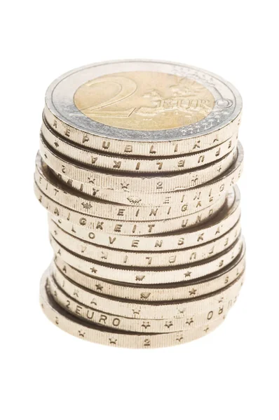 Евро Монеты Стеки Белом Фоне Европейские Монеты Белом — стоковое фото