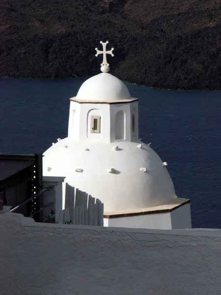 Paisaje Urbano Típico Con Vistas Iglesia Parte Histórica Ciudad Fira — Foto de Stock