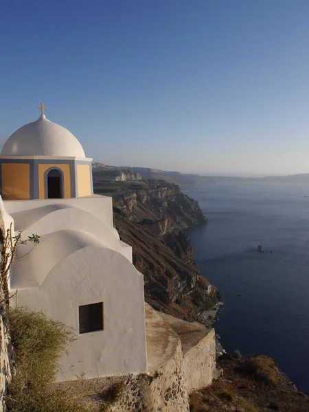 Igreja Católica Stylianos Fira Santorini Ilha Grécia Vista Parte Histórica — Fotografia de Stock