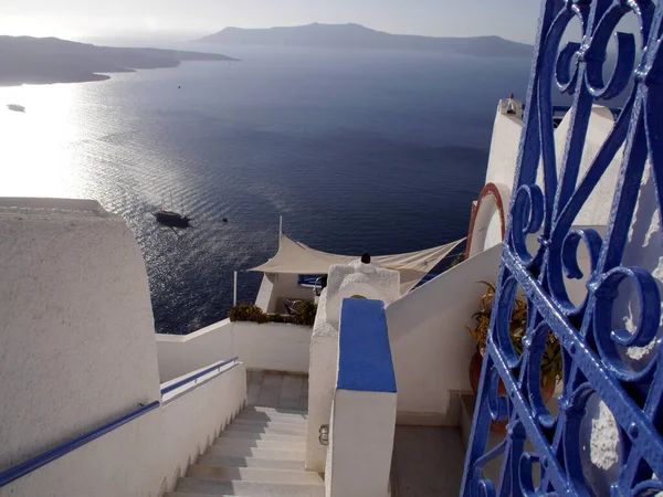 View Sights Historical Part Fira Santorini Island Greece Панорамный Вид — стоковое фото