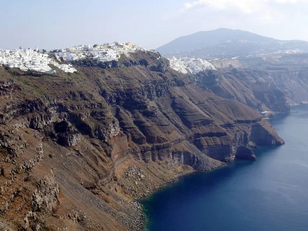 Panoramisch Uitzicht Bergen Zee Natuur Vanuit Fira Stad Santorini Eiland — Stockfoto