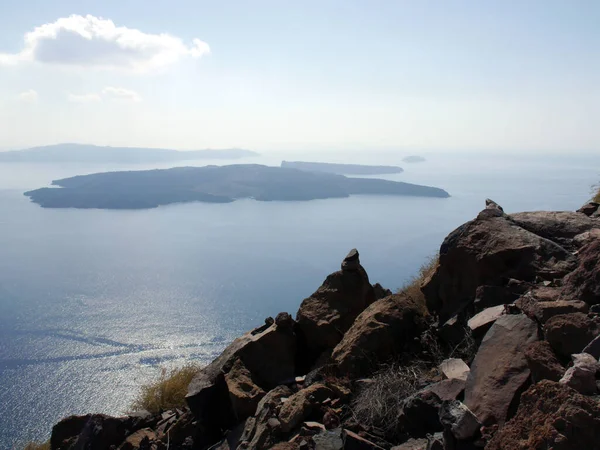 Vista Panorámica Las Montañas Mar Naturaleza Desde Ciudad Fira Isla — Foto de Stock