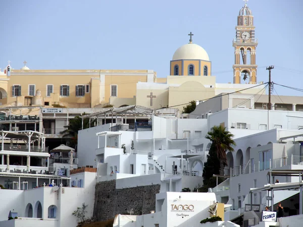 Yunanistan Santorini Adası Fira Nın Tarihi Kısmının Manzarası Şehrin Orta — Stok fotoğraf