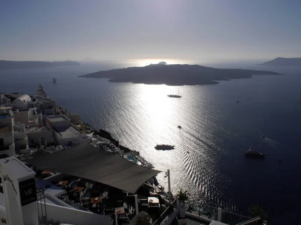 Widok Historyczną Część Fira Wyspa Santorini Grecja Panoramiczny Widok Góry — Zdjęcie stockowe