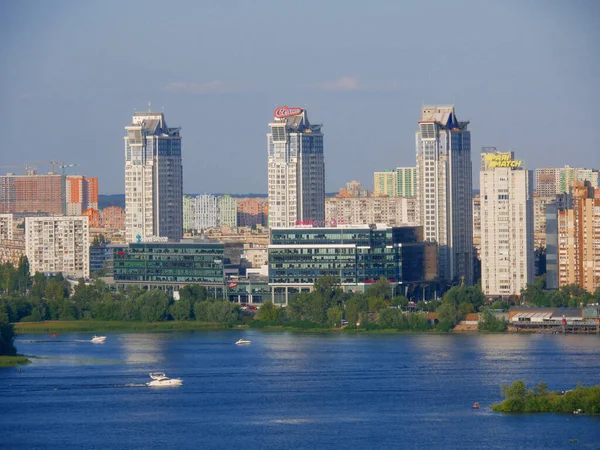 Vista Sul Fiume Dnipro Sui Ponti Kiev Sulla Riva Sinistra — Foto Stock