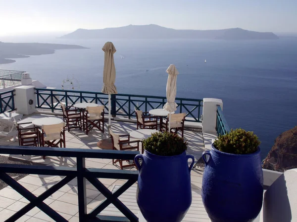 Wnętrze Tradycyjnej Greckiej Tawerny Kawiarni Fira Wyspie Santorini Grecja — Zdjęcie stockowe