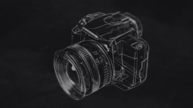 Taslak çizim fotoğraf makinesinin animasyonuyla soyut bir arkaplan. Kusursuz döngünün animasyonu