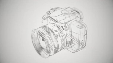 Taslak çizim fotoğraf makinesinin animasyonuyla soyut bir arkaplan. Kusursuz döngünün animasyonu