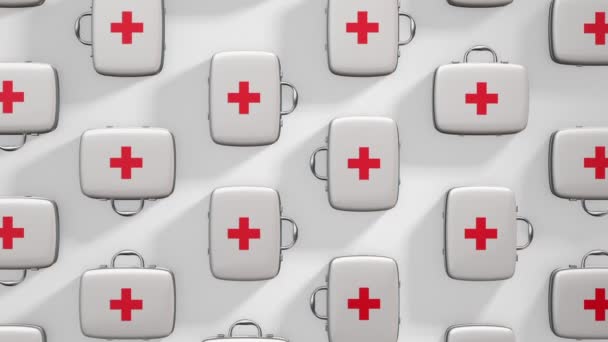 Animación Cámara Lenta Maletas Médicas Rojas Blancas Sobre Fondo Oscuro — Vídeos de Stock