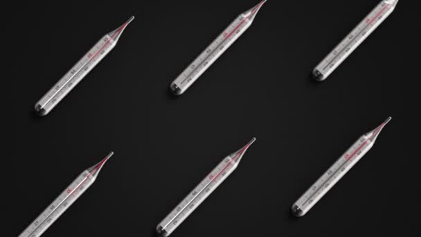 Medical Thermometers Light Dark Background Temperature Rising Mercury Thermometer Animation — Stock Video