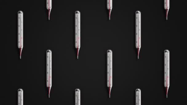 Medical Thermometers Light Dark Background Temperature Rising Mercury Thermometer Animation — Stock Video
