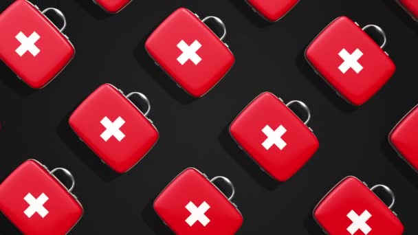 Animation Slow Motion Red White Medical Suitcases Dark Light Background — Stock Video