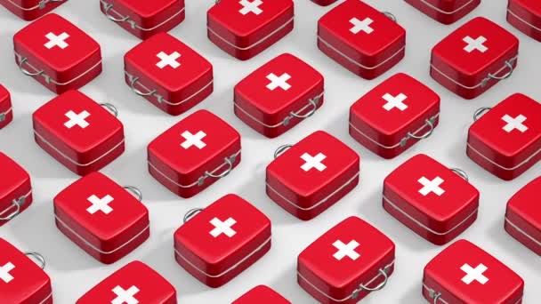 Animation Slow Motion Red White Medical Suitcases Dark Light Background — Stock Video