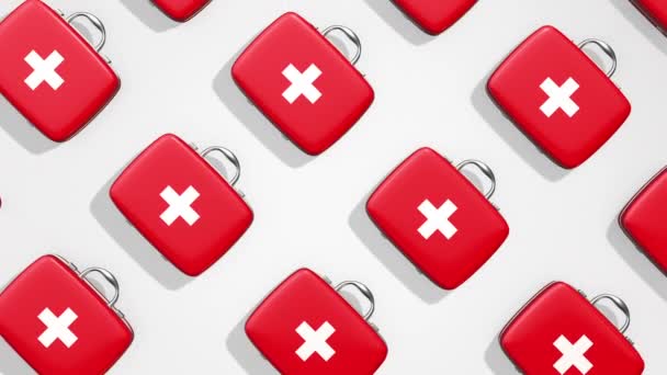 Animation Slow Motion Red White Medical Suitcases Dark Light Background — Stock Video