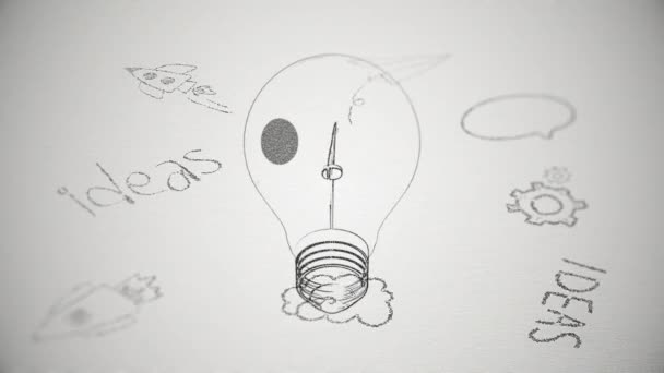 Fondo Abstracto Con Animación Lámpara Dibujo Modelo Bombilla Como Símbolo — Vídeos de Stock