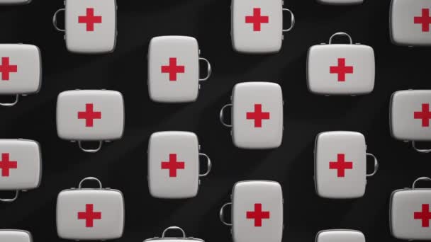 Animation Slow Motion Red White Medical Suitcases Dark Light Background — Stock Video