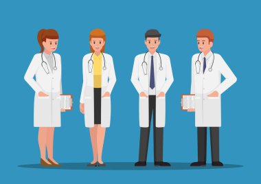 Erkek ve kadın doktorlar karakter kümesi. Tıbbi takım kavramı.