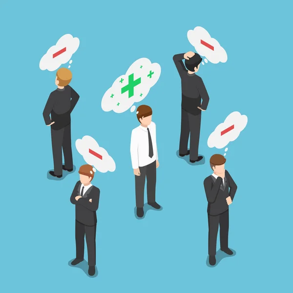 Flat Isometric Positive Thinking Businessman Crowd Negative Thinking People Think — Stock Vector