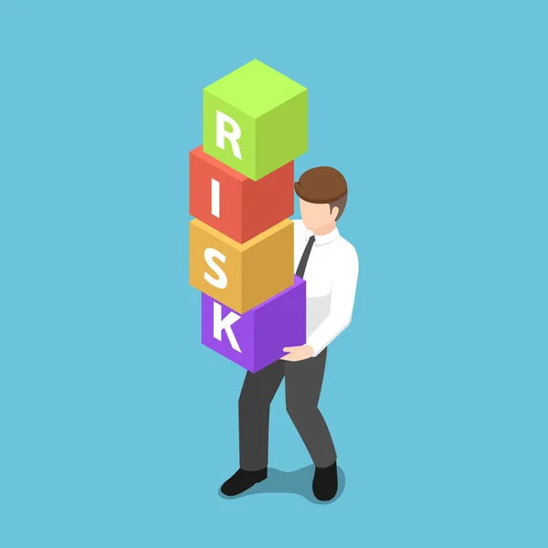 Negócios Isométricos Planos Tentando Equilibrar Bloco Risco Conceito Gestão Riscos — Vetor de Stock