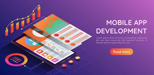 Isometrisches Web Banner Smartphone Mit Mobiler Benutzeroberfläche Und Navigationsschicht Bildschirm — Stockvektor