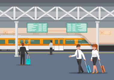 İş adamları modern tren istasyonu platformu. Toplu taşıma kavramı.