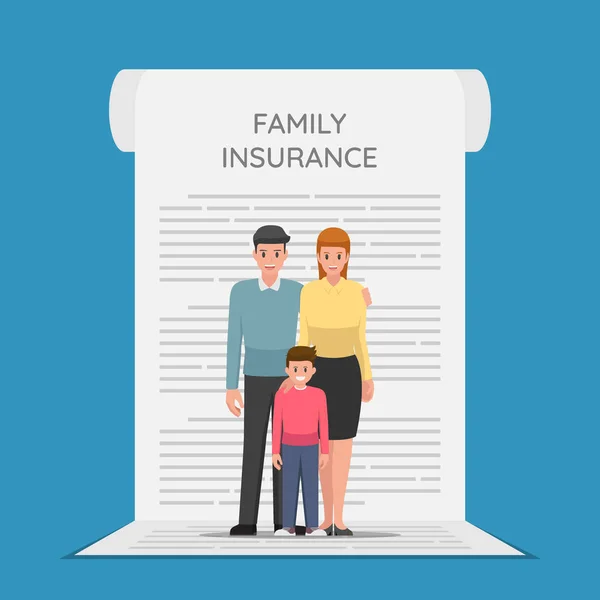 Family Members Standing Insurance Policy Document Health Family Insurance Concept — Stock Vector