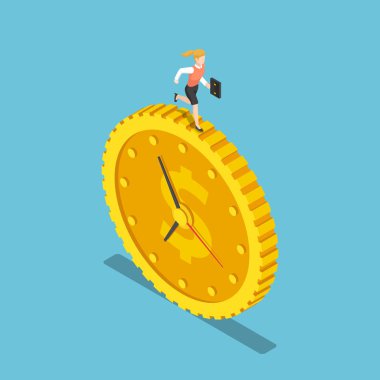 İzometrik iş kadın dolar sikke saat çalışıyor