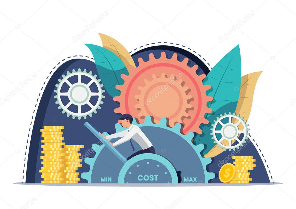 Businessman setting cost lever on minimum position