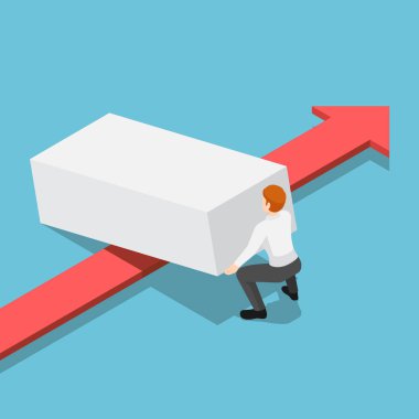 Kırmızı ok p izin engeli kaldırarak isometrik işadamı