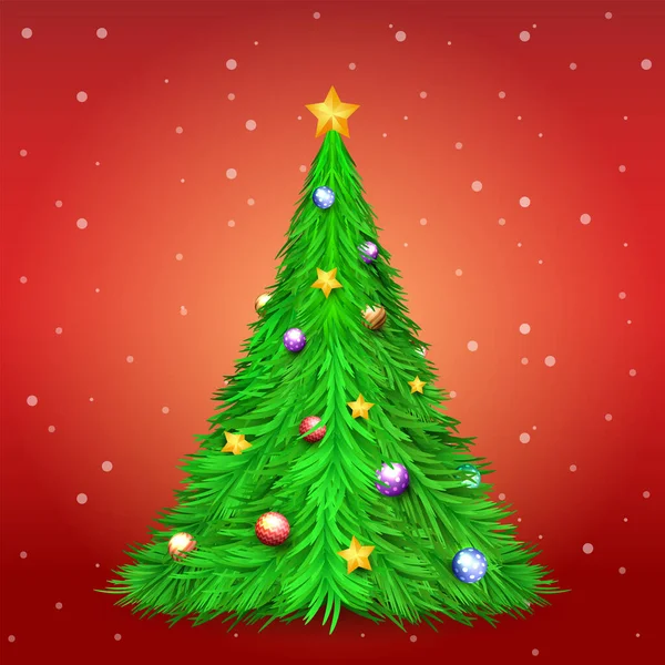 Árbol Navidad Con Bola Decoración Estrella Sobre Fondo Rojo Con — Vector de stock
