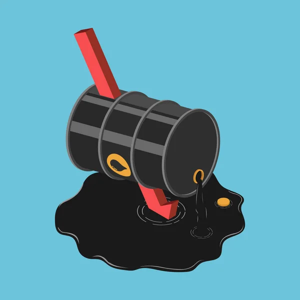 Плоская Изометрическая Падающая Красная Стрела Пробивает Бочку Нефтью Концепция Кризиса — стоковый вектор
