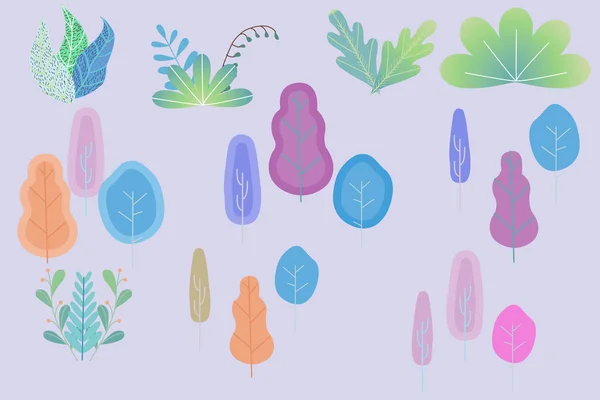 Fantasiepflanzen Pastellfarben Für Vektorillustrationen Stil Von Doodle Flat — Stockvektor